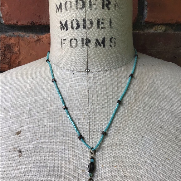 Handmade Dainty Leaf and Aqua Statement Necklace - Picture 5 of 8